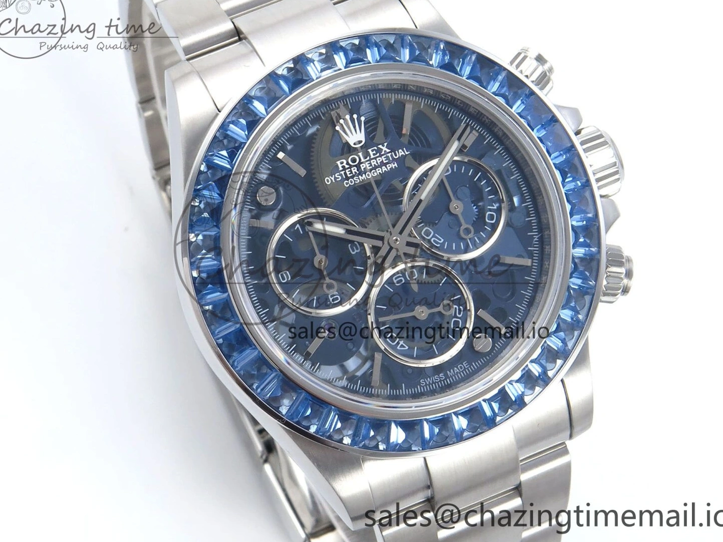 0124 Daytona Artisans SS GETF Best Edition Blue Skeleton Dial Diamonds Bezel on SS Bracelet DD Sleek 371
